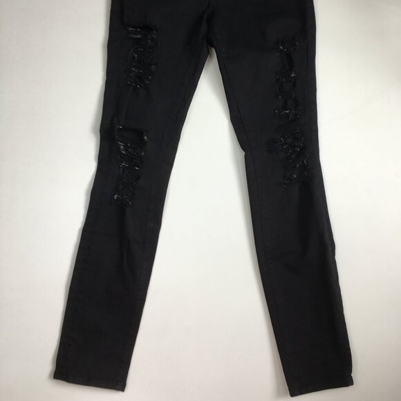 FRAME Denim Le Skinny De Jeanne Film Noir Black Wash Distressed Slim Fit Jeans - Picture 8 of 11
